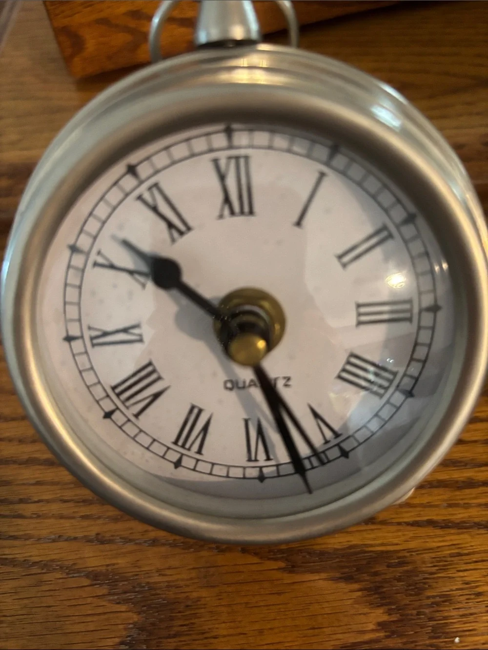 Quartz Roman Numeral Desk Clock in Silver